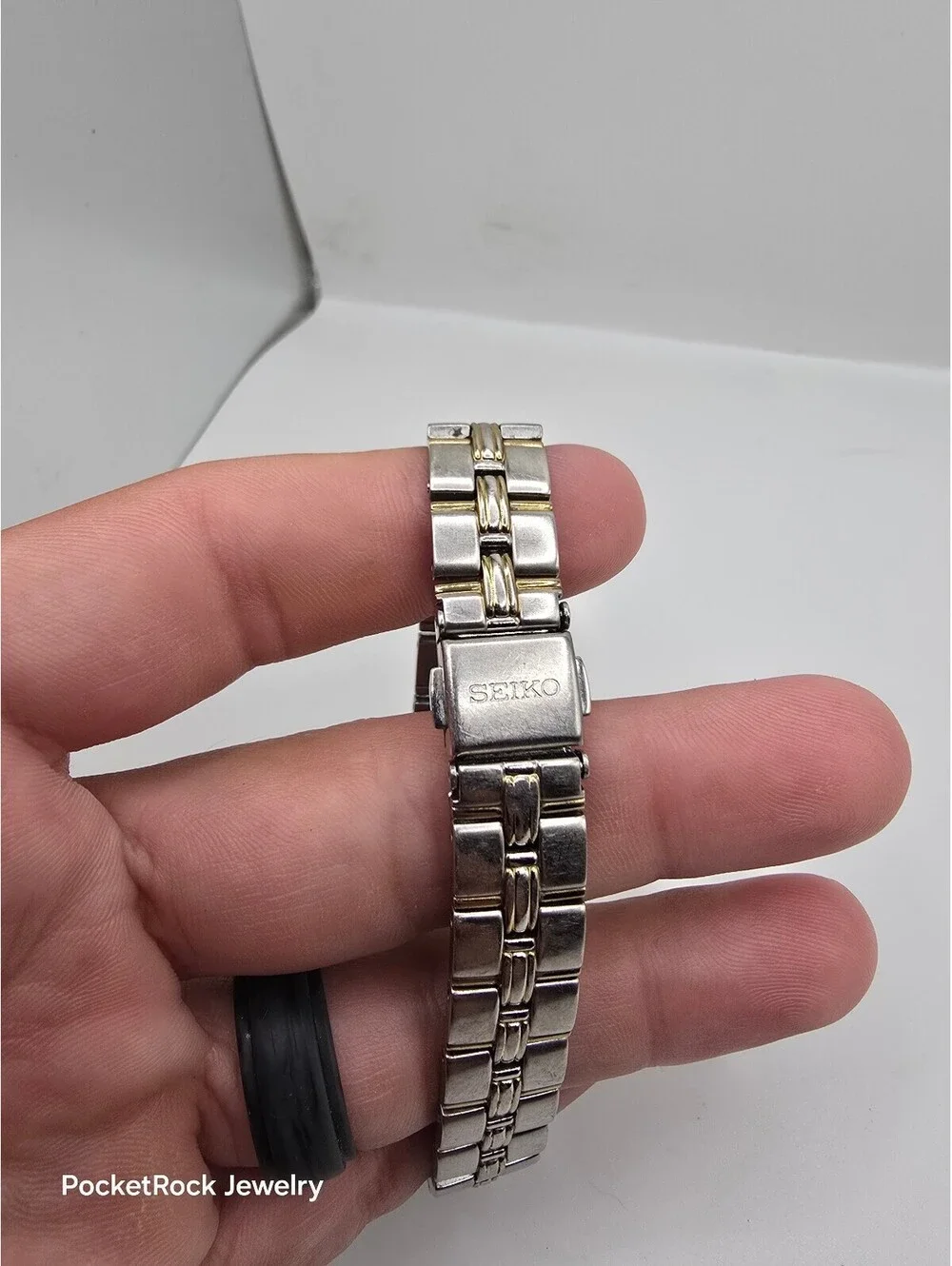 Seiko Women’s Rectangle Two-Tone Quartz Textured White Dial SS Bracelet SXGN46